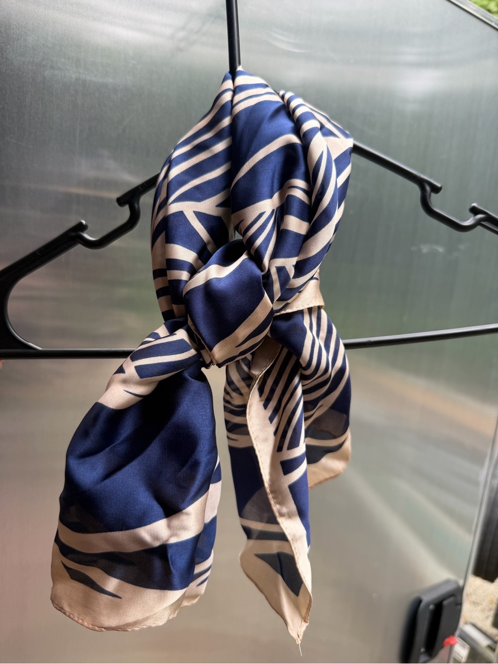 Women’s scarf:Navy and Beige Abstract Silk Scarf Brand new